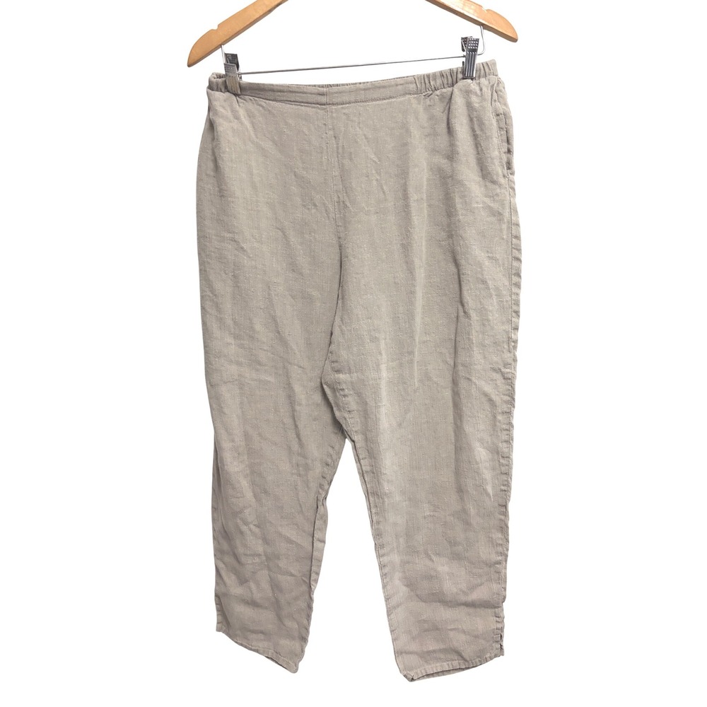 FLAX Pants Tan Lagenlook‎ Elastic Waist 100% Linen Medium